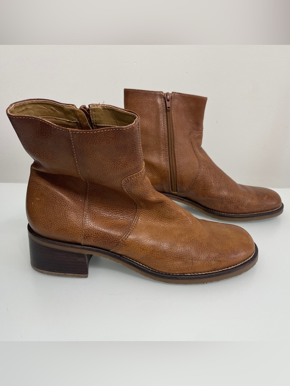 Rockport Brown Leather Ankle Boots with Side Zipper